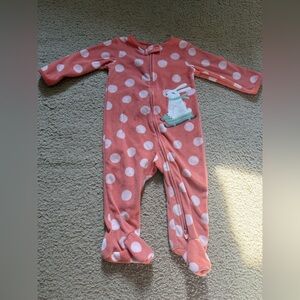 🌙Carter's Coral and White Fleece Polka Dot Footie with Bunny | 3 for $15 Pajamas
